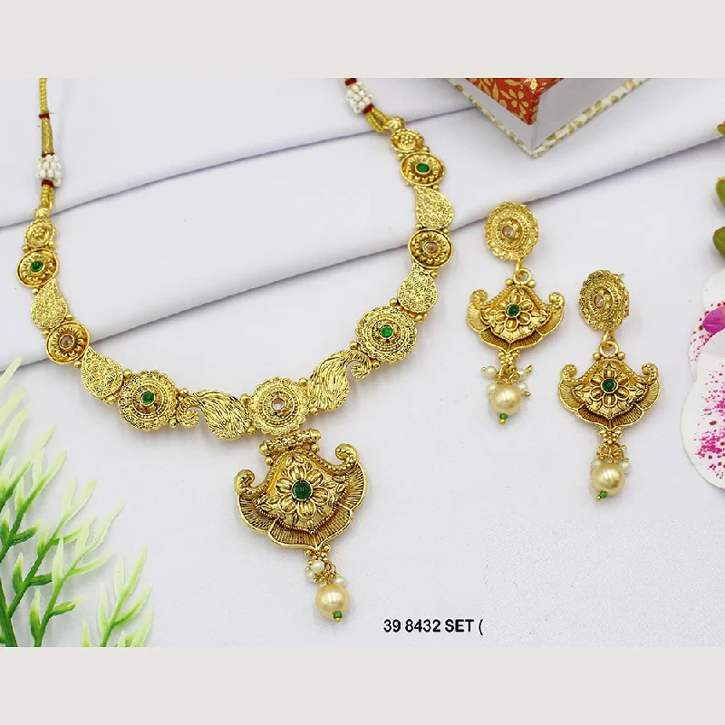 Butterfly Pendant Necklaces-Mahavir Gold Plated Pota Stone Necklace Set