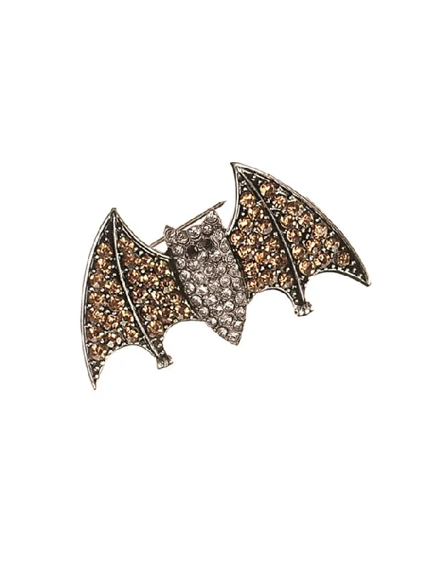 Simple Crystal Brooch for Women-Hot Tomato Batty Bat Bat  Brooch - Antique Silver/Topaz/Clear Crystals