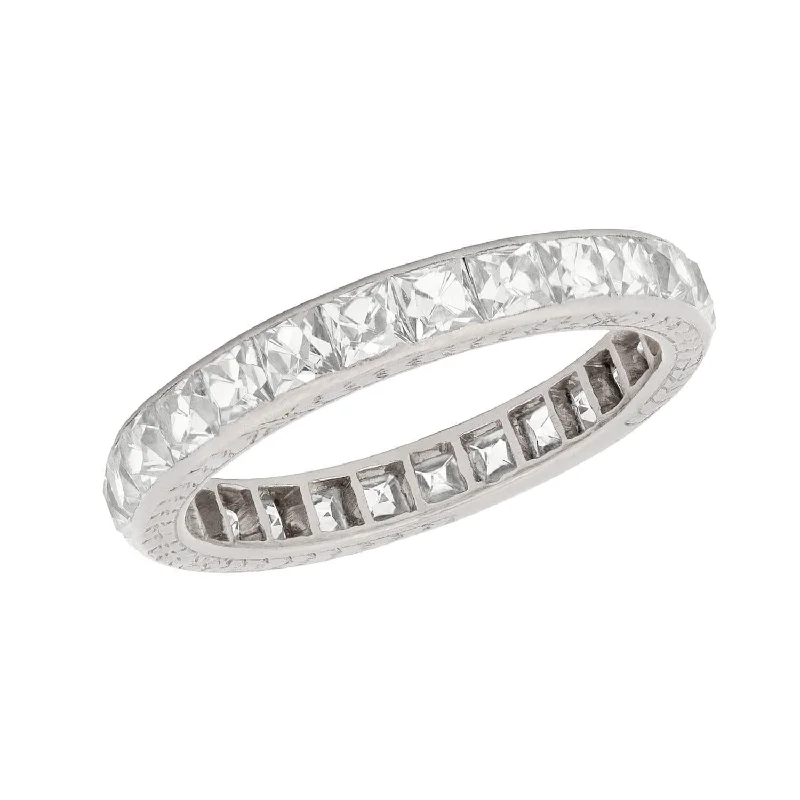 Classic Engagement Rings for Women-Edwardian Platinum French Cut Diamond Eternity Band 5.00ctw