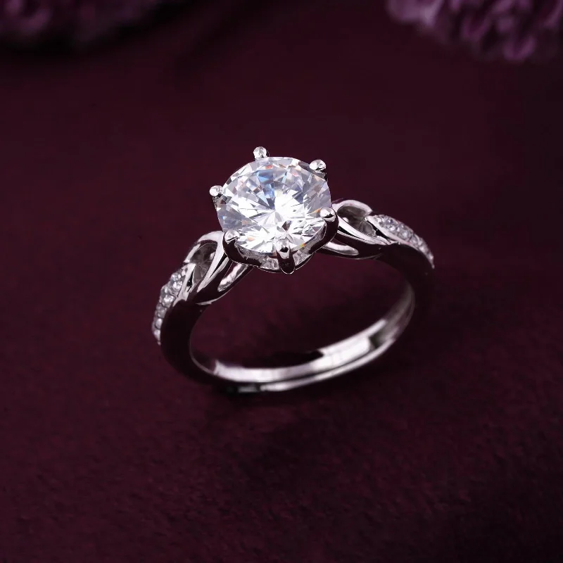 Elegant Engagement Rings-Silver Sterling Round Solitaire Ring