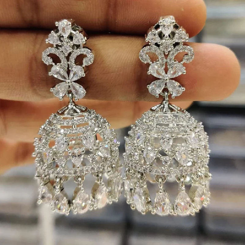 Crystal Drop Earrings-Kavita Art Silver Plated American Diamond Jhumki Earrings