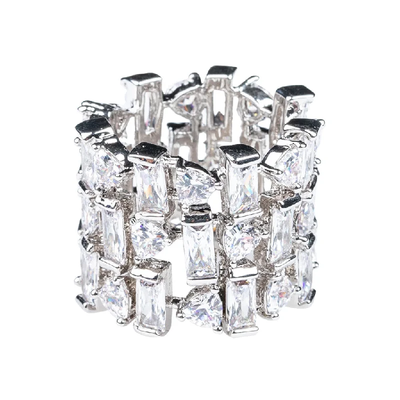 Fashionable Silver Rings-Mixed Wide Tiered Ring