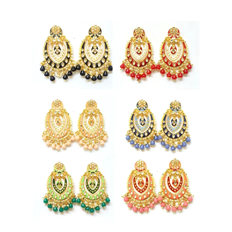 Cute Butterfly Earrings-Veekee Fashion Gold Plated Kundan Stone & Meenakari & Beads Dangler Earrings