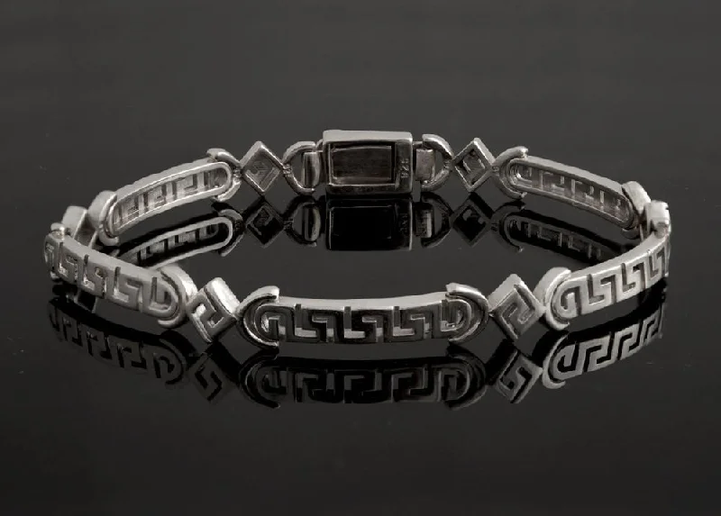 Luxury Crystal Bracelets-Greek Key Meander Bracelet in Sterling Silver (B-51)