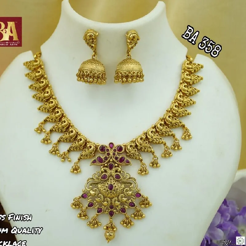 Chunky Bead Necklaces-Bhargav Arts Gold Plated Pota Stone Necklace Set