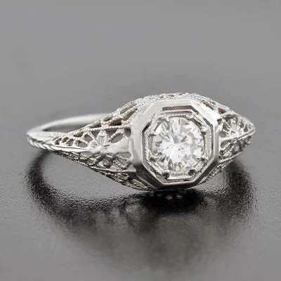 Luxury Diamond Rings-Art Deco 18kt Diamond Engagement Ring .54ct