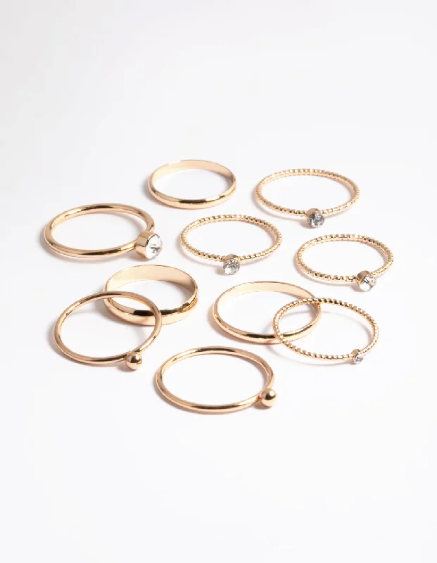 Simple Engagement Rings-Gold Mixed Stone & Textured Ring Pack