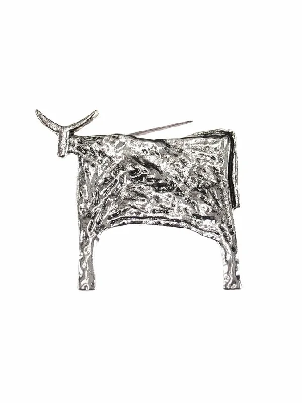 Custom Brooch with Vintage Charm-Hot Tomato Naïve Folk Art Steer Brooch in Silver