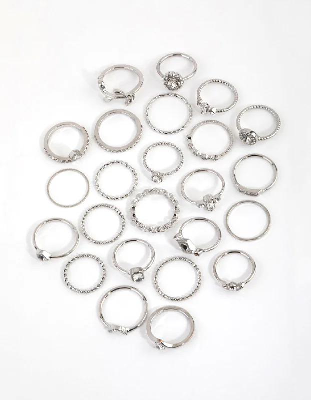 Vintage Gemstone Rings-Silver Royal Diamante Ring 24-Pack