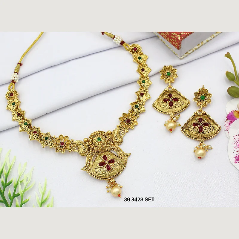 Stylish Gold Chokers-Mahavir Gold Plated Pota Stone Necklace Set