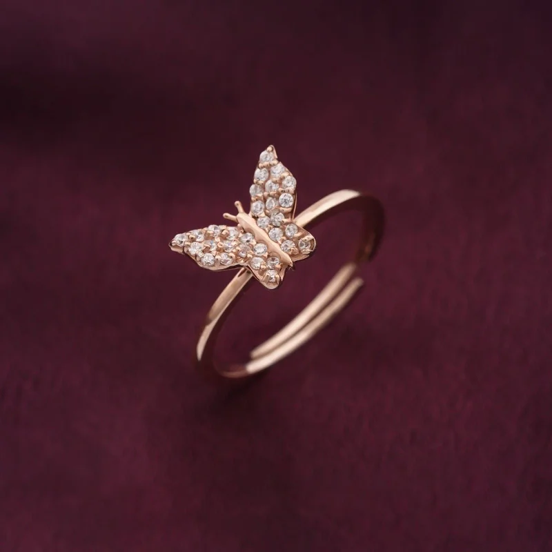 Unique Promise Rings-Rose Gold Glimmer Butterfly Ring