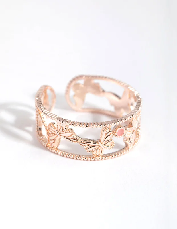 Custom Name Rings-Rose Gold Multi Butterfly Ring