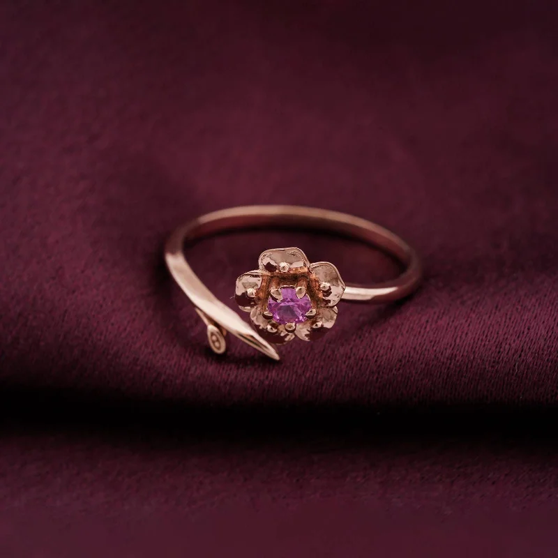 Elegant Wedding Rings-Rose Gold Purple Flower Ring