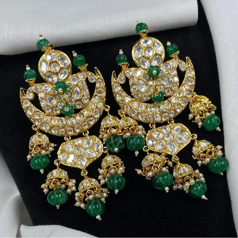 Minimalist Gold Earrings-Royal Kundan Jewellery Gold Plated Polki Kundan And Pearls Dangler Earrings