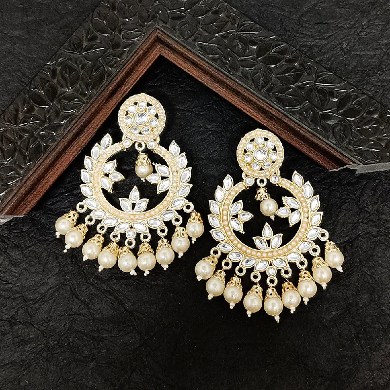 Colorful Beaded Earrings-Darshana Jewels Gold Plated Kundan Stone Dangler Earrings