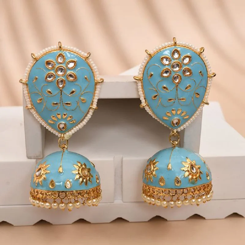 Golden Crystal Earrings-House Of Ree Sky Blue Jhumka Earrings for Womens for Ethnic Party | Women | Girls ER150