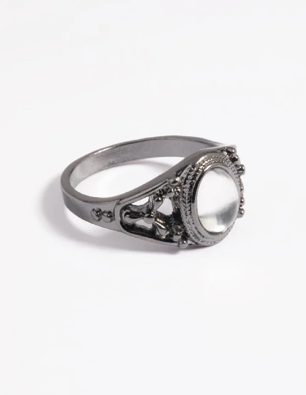 Blue Diamond Rings-Gunmetal Vintage Stone Ring