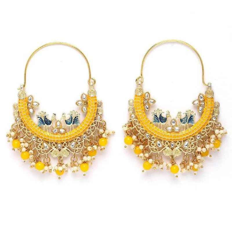 Swarovski Crystal Earrings-House Of Ree New Stylish Ethnic Partywear Yellow Hoops Earrings for Womens | Women | Girls ER110