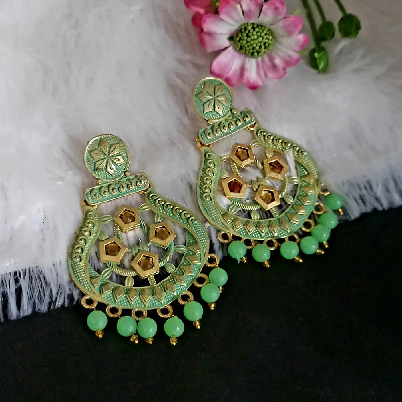 Chunky Earrings for Parties-Woma Matte Green Meenakari Dangler Beads Drop Earrings