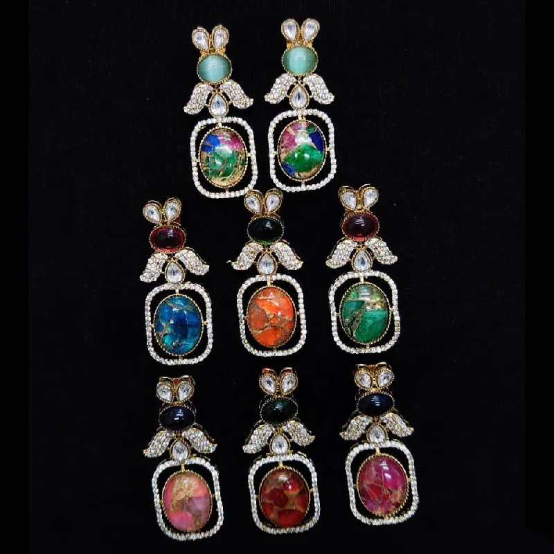 Multi-Colored Gemstone Earrings-JCM Gold Plated Polki Kundan Stone Dangler Earrings