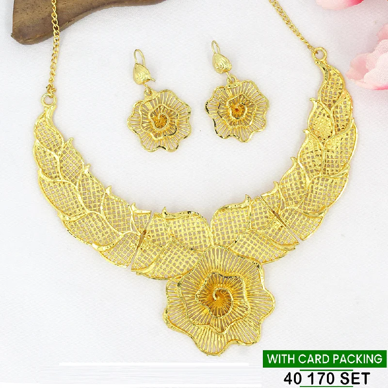 Gold Necklaces for Bridesmaids-Mahavir Gold Plated Necklace Set