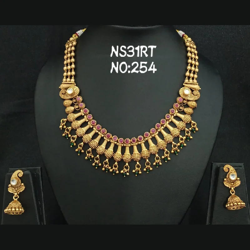 Bright Colored Necklaces-Kala Creation Gold Plated Pota Stone Necklace Set