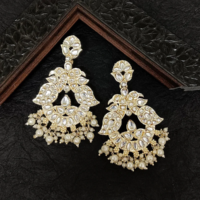 Long Gold Earrings-Darshana Jewels Gold Plated Kundan Stone Dangler Earrings