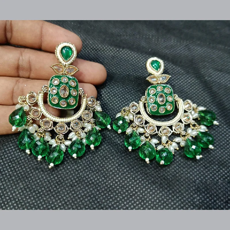 Unique Dangle Earrings-Rani Sati Jewels Gold Plated Meenakari Stone And Pearl Dangler Earrings