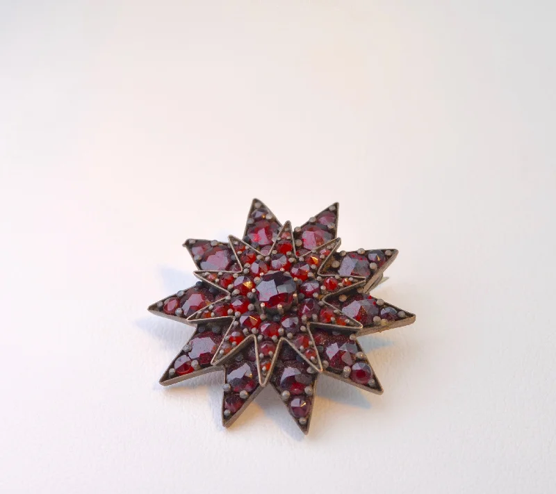 Elegant Brooch with Rose Gold Detailing-Victorian Bohemian Garnet Brooch