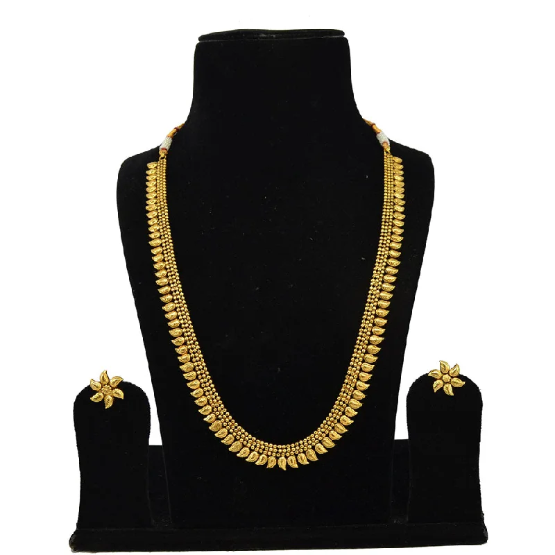 Silver Feather Necklaces-Saloni Fashion Jewellery Gold Plated Long Necklace Set