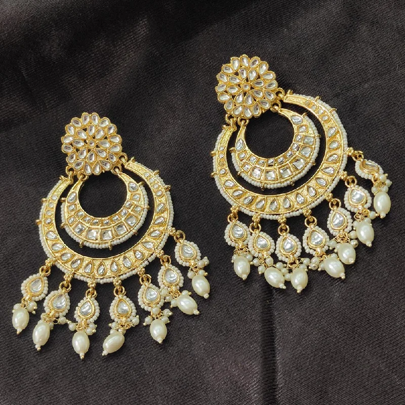 Elegant Rose Gold Earrings-Darshana Jewels Gold Plated Kundan Stone And Beads Dangler Earrings