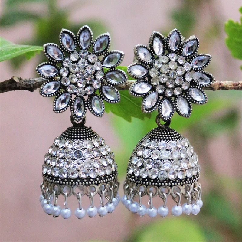 Drop Earrings for Brides-H K Fashion Oxidised Plated  Austrian Stone  Jhumki Earrings