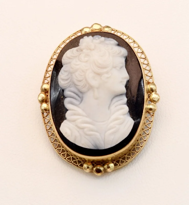 Artistic Flower Brooch with Gemstones-14K English Victorian Hard-stone Cameo pendant/brooch