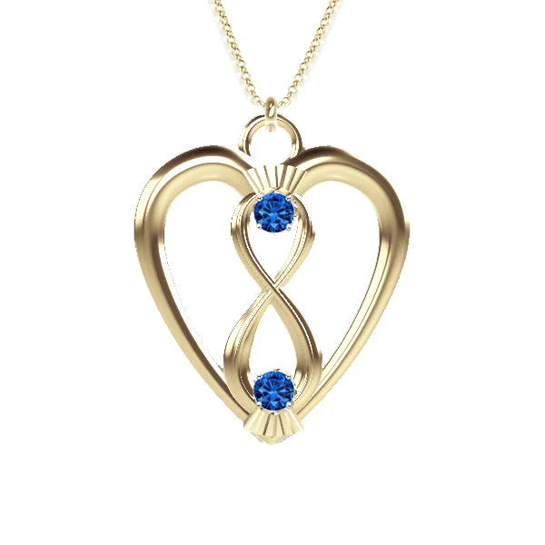 Light Blue Gemstone Necklaces-CELTIC INFINITY THISTLE SAPPHIRE WEE HEART NECKLACE