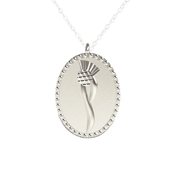 Personalized Name Plate Necklaces-SCOTTISH THISTLE FLOW NECKLACE IN WHITE GOLD