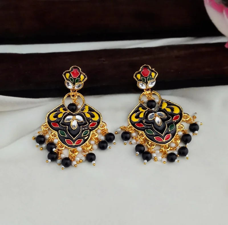 Colorful Stone Earrings-Amina Creation Gold Plated Meenakari Dangler Earrings