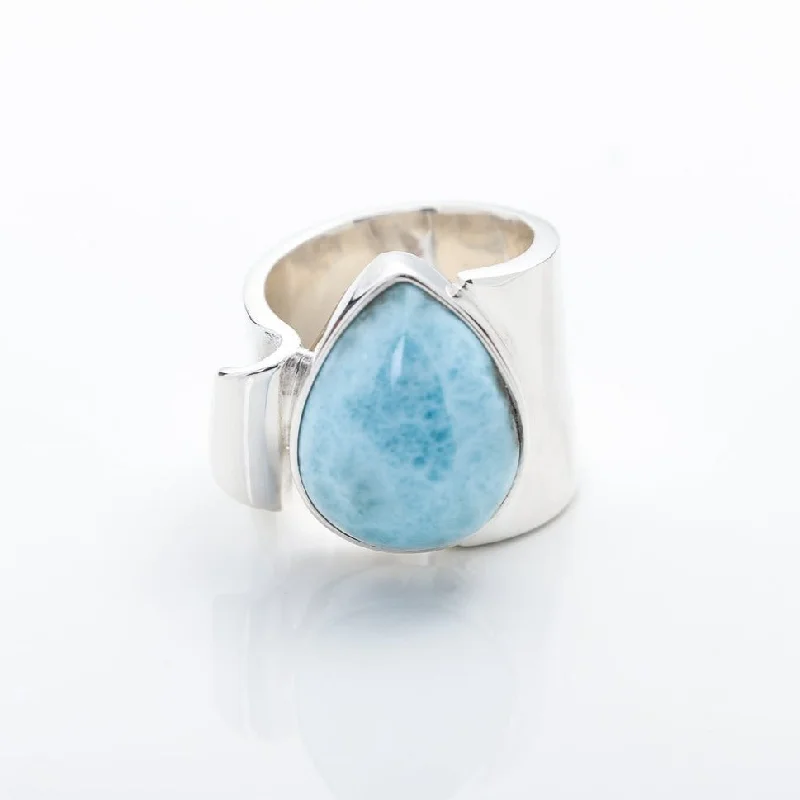 Wedding Bands with Gemstones-Blue Larimar Ring Tina