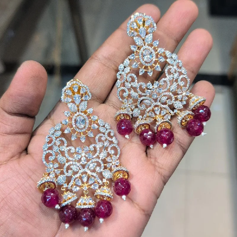 Classy Diamond Earrings-Akruti Collection Gold Plated AD And Beads Dangler Earrings