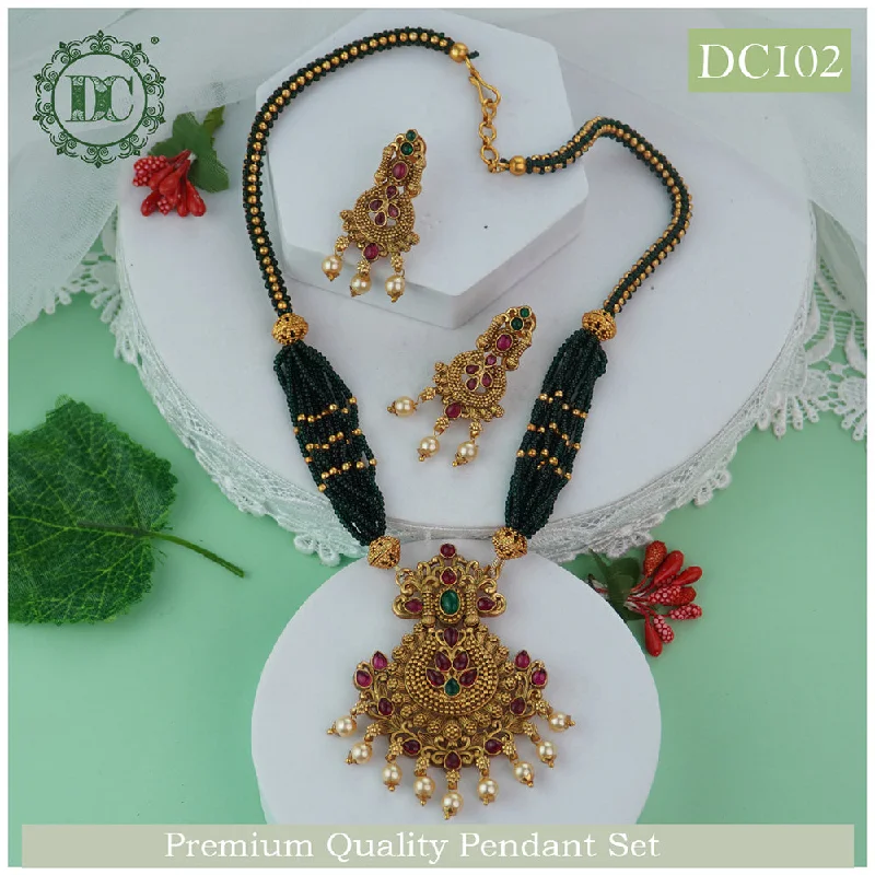 Diamond Pendant Necklaces-Diksha Collection Gold Plated Pota Stone Long Necklace Set