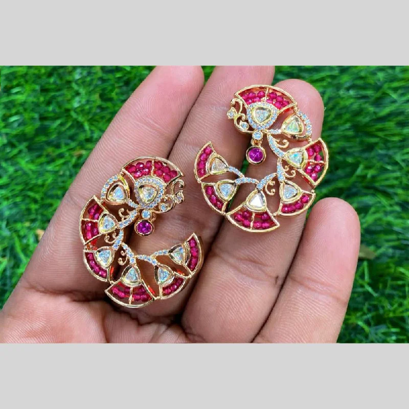 Multi-Layered Earrings-Royal Kundan Jewellery Gold Plated Polki Kundan And Pearls Stud Earrings