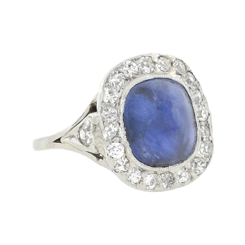 Designer Fashion Rings-Edwardian Platinum Diamond + Sapphire 3ctw+ Center