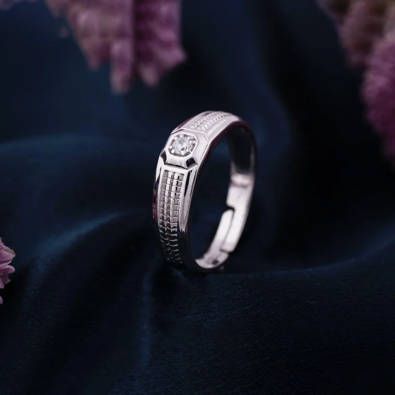 Simple Rose Gold Rings-Silver Solitaire Band For Him