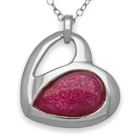 Green Gemstone Necklaces-Passion Pink Enamelled Heart Pendant Necklace In Silver