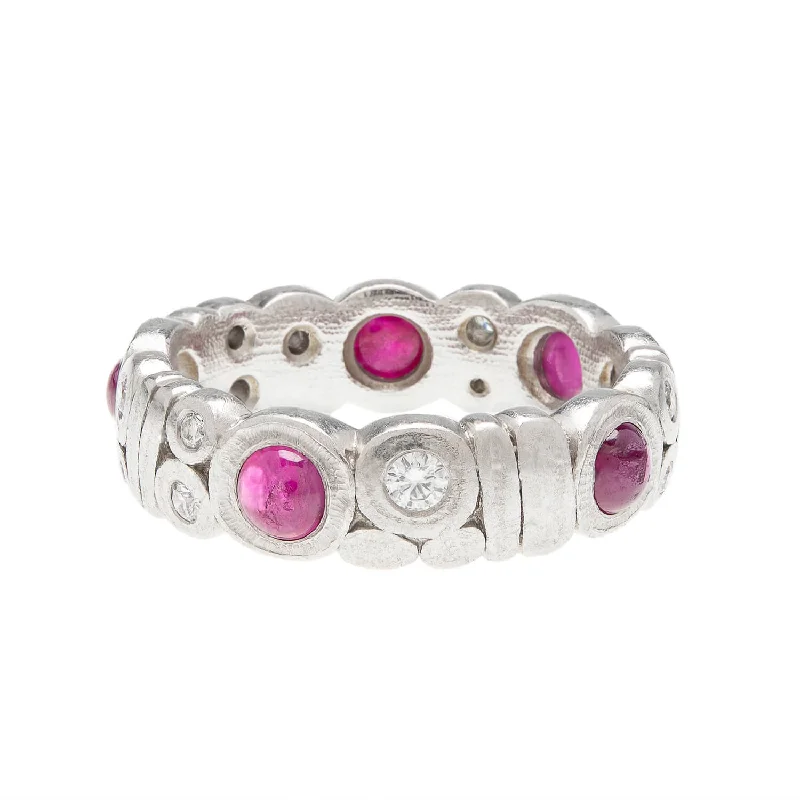 Statement Rings for Women-ALEX SEPKUS Estate Platinum Ruby & Diamond Eternity Band