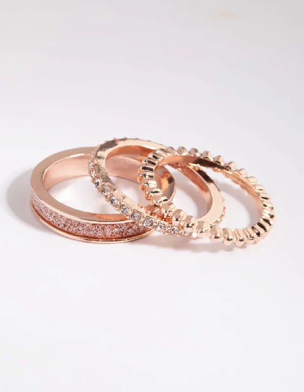 Dainty Gold Rings-Rose Gold Glitter Ring Stack Pack