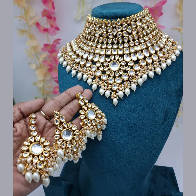 Modern Gold Necklaces-JCM Gold Plated Kundan Necklace Set