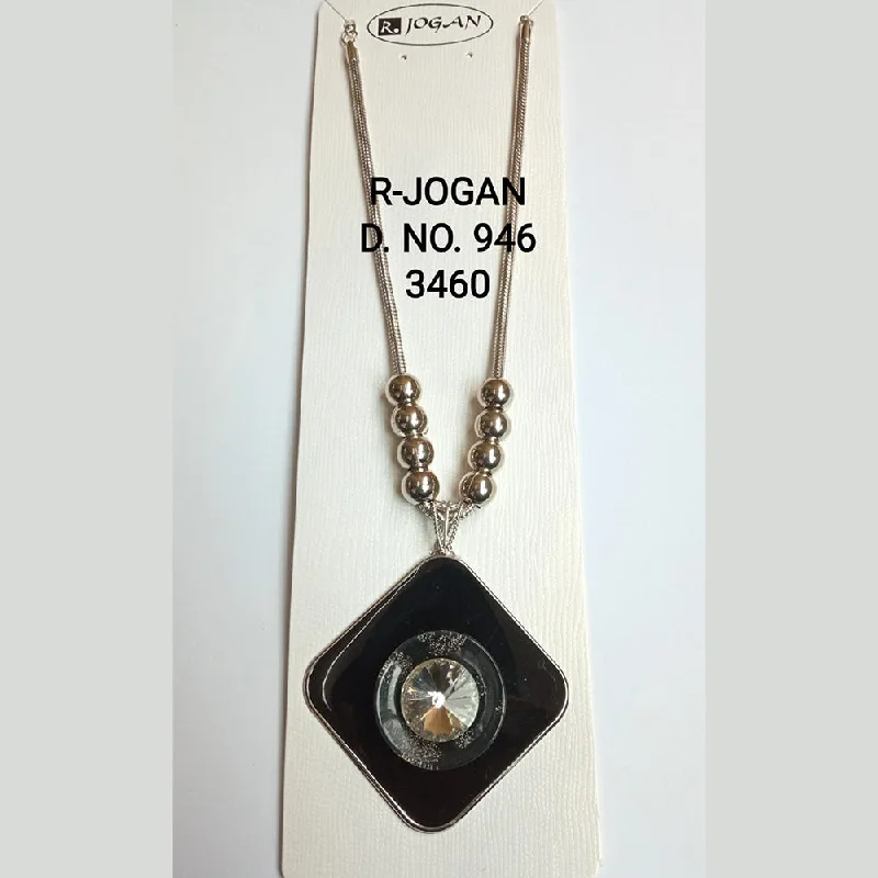 Natural Gemstone Pendant Necklaces-R Jogan Oxidised Plated Assorted Design Long Necklace