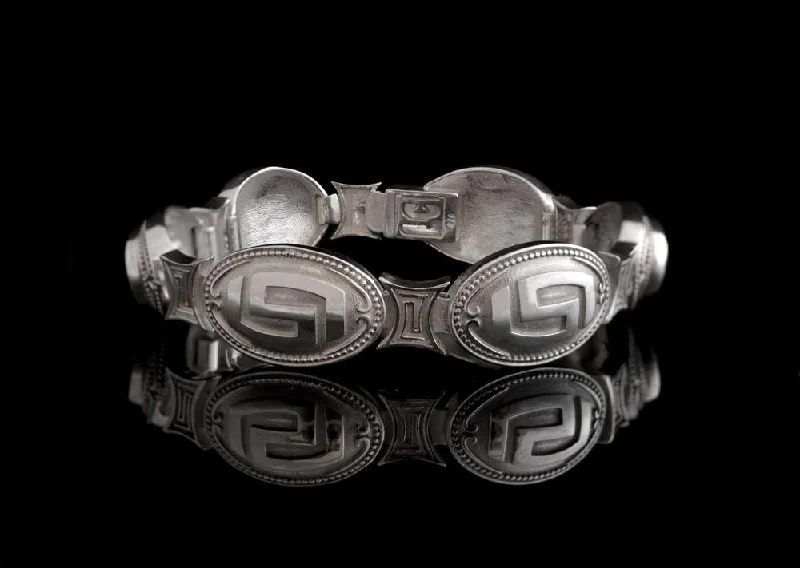 Fashionable Beaded Cuff Bracelets-Greek Key Meander Bracelet in Sterling Silver (B-54)