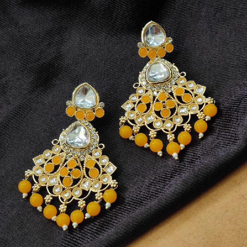 Cute Flower Earrings-Darshana Jewels Gold Plated Kundan Stone And Beads Dangler Earrings