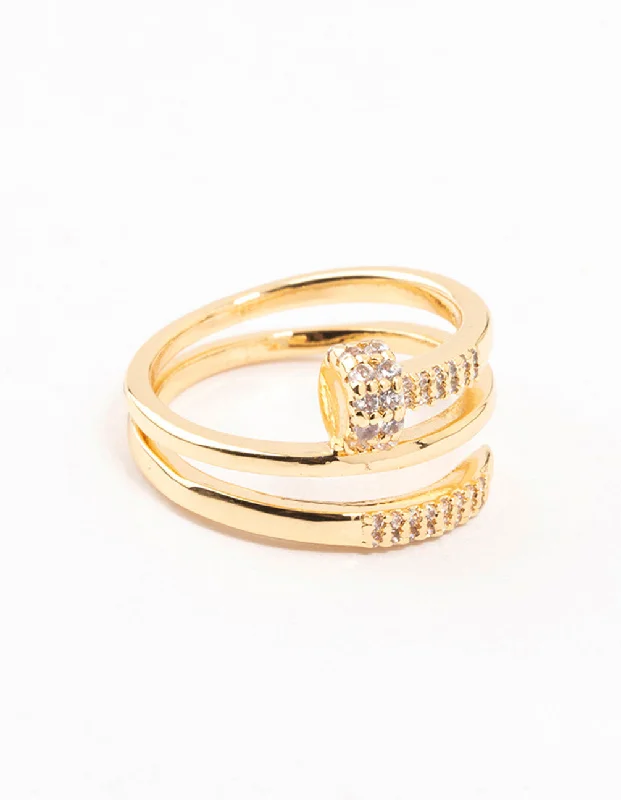 Elegant Ruby Rings-Gold Plated Cubic Zirconia Nail Wrapped Ring